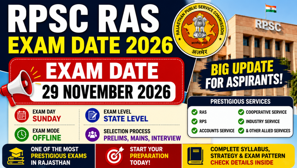 RPSC RAS Recruitment 2026: Rajasthan RAS Notification Released for 607 Posts, Check Eligibility, Exam Pattern & Apply Online